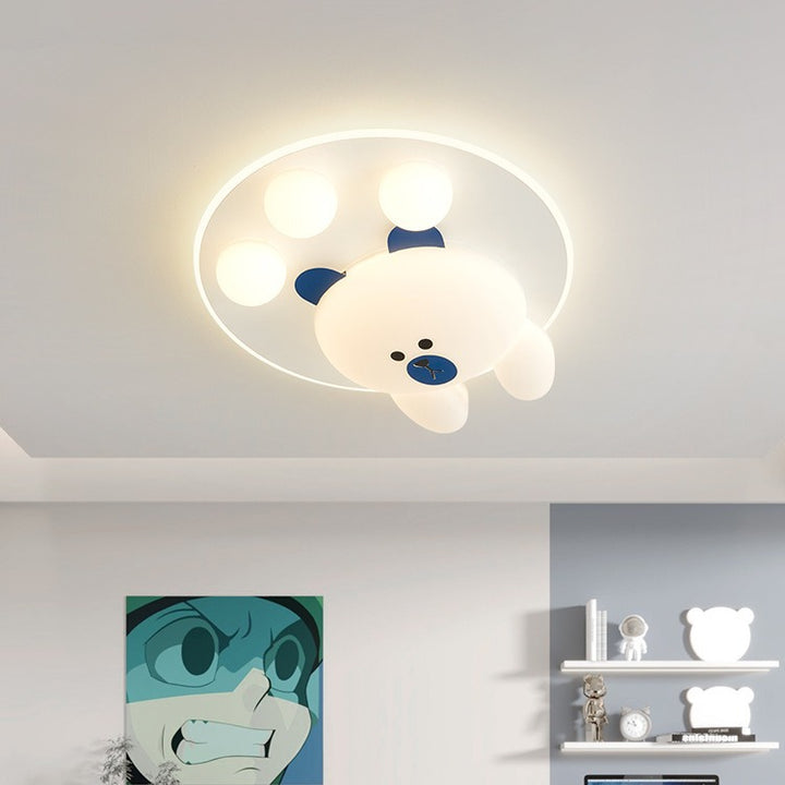 Luz de techo LED de montaje empotrado de hierro acrílico con oso de dibujos animados creativo contemporáneo para dormitorio 