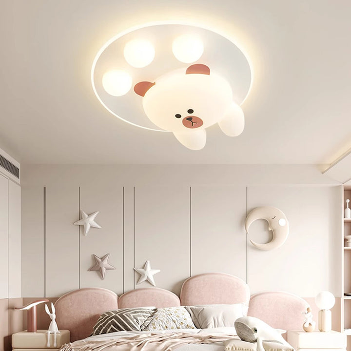 Luz de techo LED de montaje empotrado de hierro acrílico con oso de dibujos animados creativo contemporáneo para dormitorio 