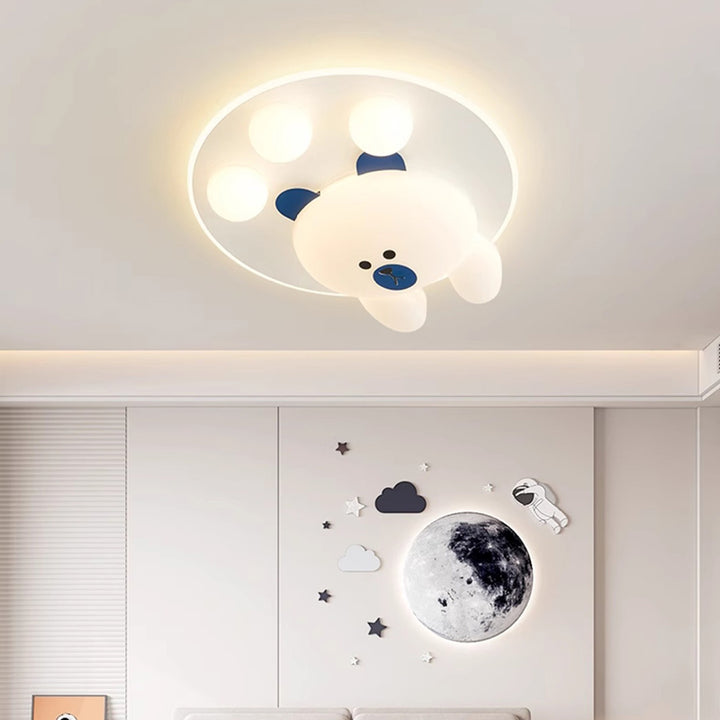 Luz de techo LED de montaje empotrado de hierro acrílico con oso de dibujos animados creativo contemporáneo para dormitorio 