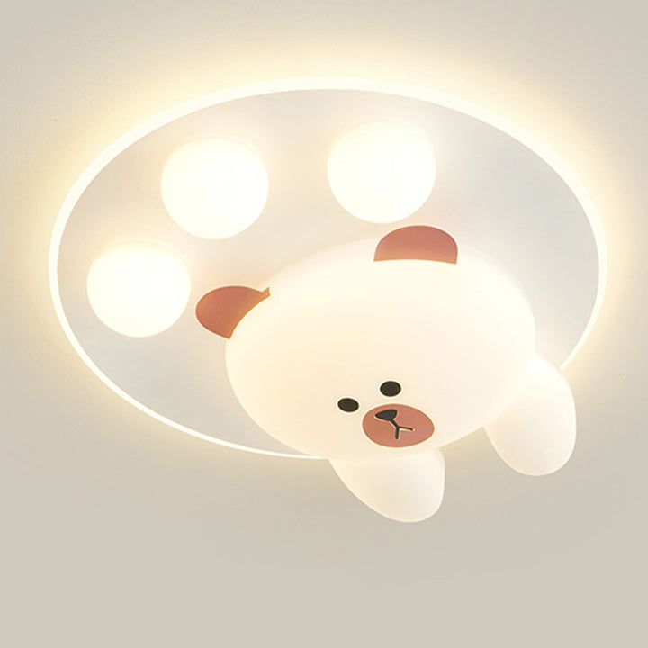 Contemporary Creative Kids Cartoon Bear Iron Acrylic LED Flush Mount Ceiling Light For Bedroom