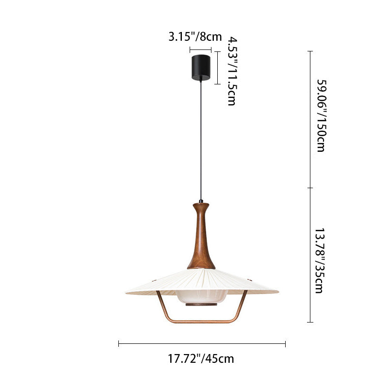Traditionelle japanische Kegel-Eisen-Massivholz-Glas 1-Licht-Pendelleuchte für Wohnzimmer 