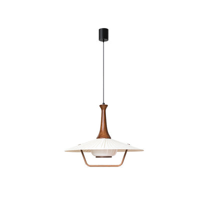 Traditional Japanese Cone Iron Solid Wood Glass 1-Light Pendant Light For Living Room