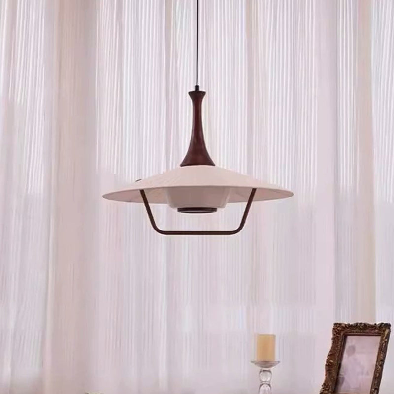 Traditionelle japanische Kegel-Eisen-Massivholz-Glas 1-Licht-Pendelleuchte für Wohnzimmer 