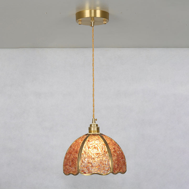 Dôme de Luxe Contemporain en Cristal Cuivre Suspension 1 Lumière Pour Salon 