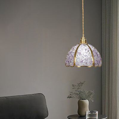 Lámpara colgante de 1 luz de cristal de cúpula de cobre de lujo contemporáneo para sala de estar 