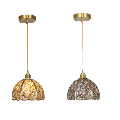 Lámpara colgante de 1 luz de cristal de cúpula de cobre de lujo contemporáneo para sala de estar 