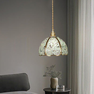 Lámpara colgante de 1 luz de cristal de cúpula de cobre de lujo contemporáneo para sala de estar 