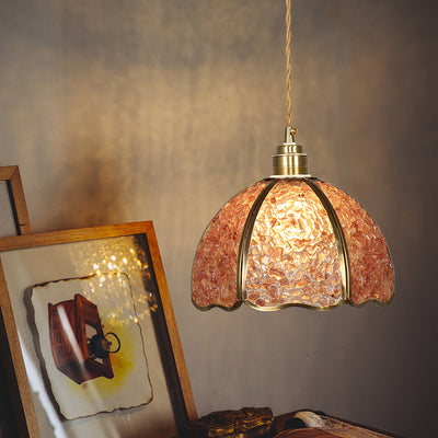 Lámpara colgante de 1 luz de cristal de cúpula de cobre de lujo contemporáneo para sala de estar 