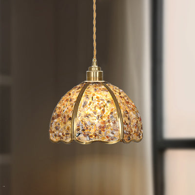 Lámpara colgante de 1 luz de cristal de cúpula de cobre de lujo contemporáneo para sala de estar 