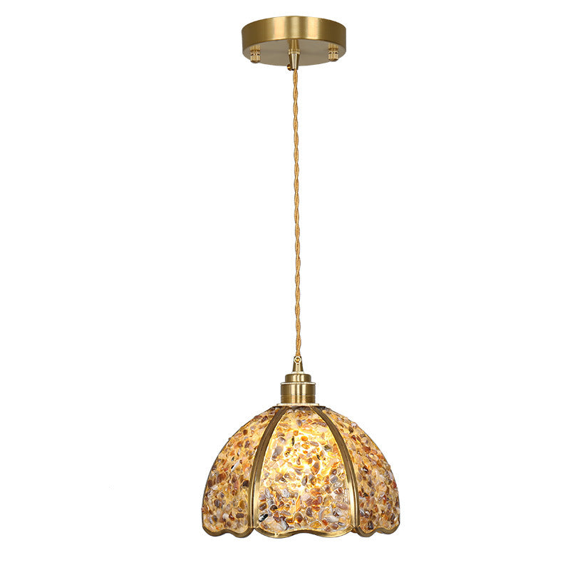 Lámpara colgante de 1 luz de cristal de cúpula de cobre de lujo contemporáneo para sala de estar 