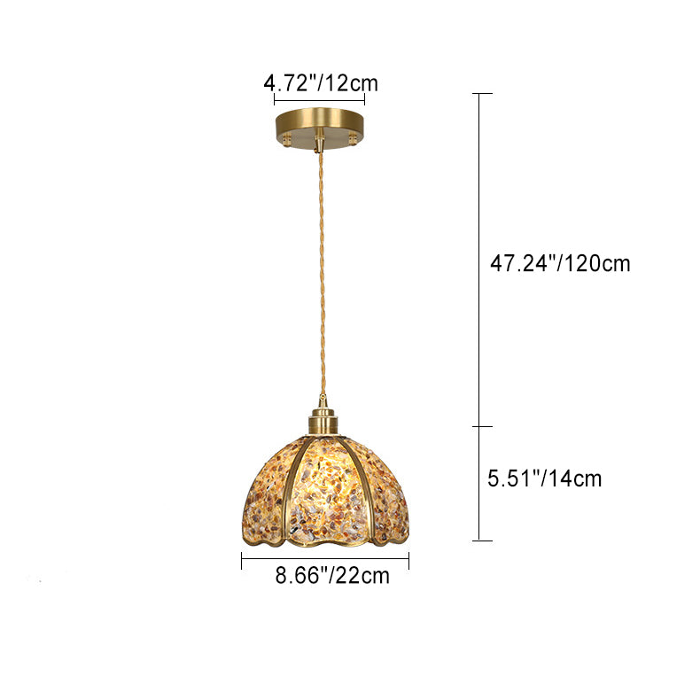 Lámpara colgante de 1 luz de cristal de cúpula de cobre de lujo contemporáneo para sala de estar 