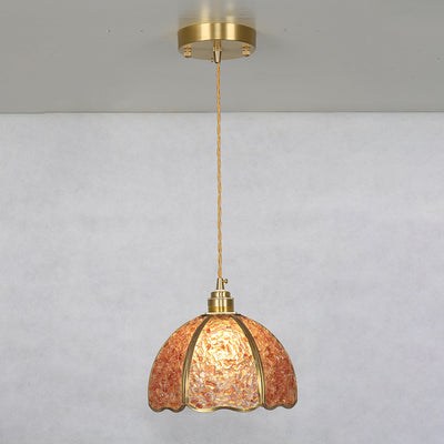 Lámpara colgante de 1 luz de cristal de cúpula de cobre de lujo contemporáneo para sala de estar 
