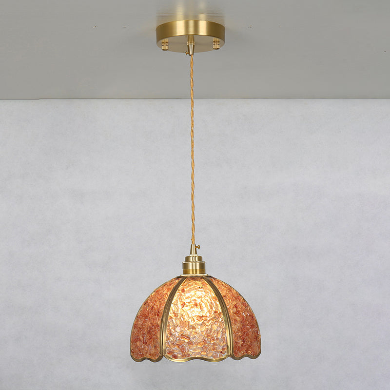 Lámpara colgante de 1 luz de cristal de cúpula de cobre de lujo contemporáneo para sala de estar 