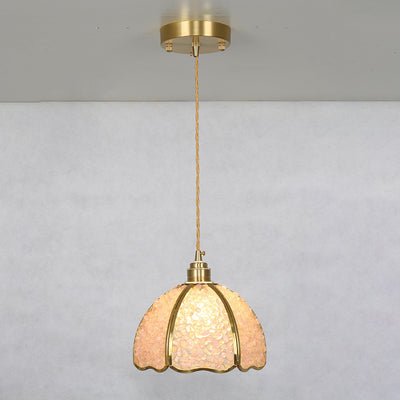 Lámpara colgante de 1 luz de cristal de cúpula de cobre de lujo contemporáneo para sala de estar 