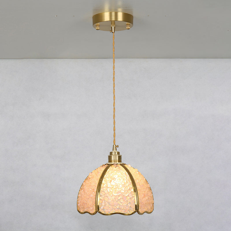 Lámpara colgante de 1 luz de cristal de cúpula de cobre de lujo contemporáneo para sala de estar 