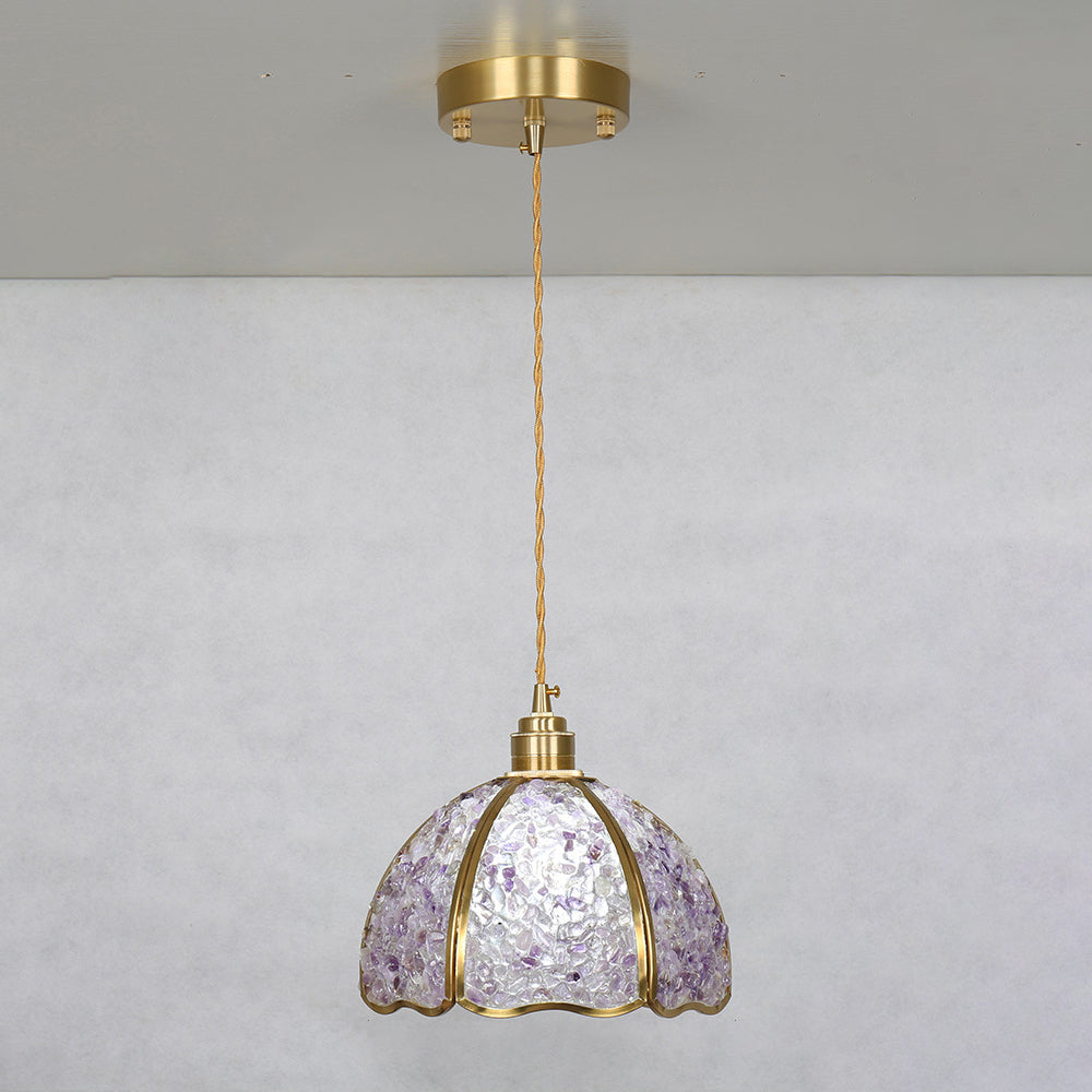 Dôme de Luxe Contemporain en Cristal Cuivre Suspension 1 Lumière Pour Salon 