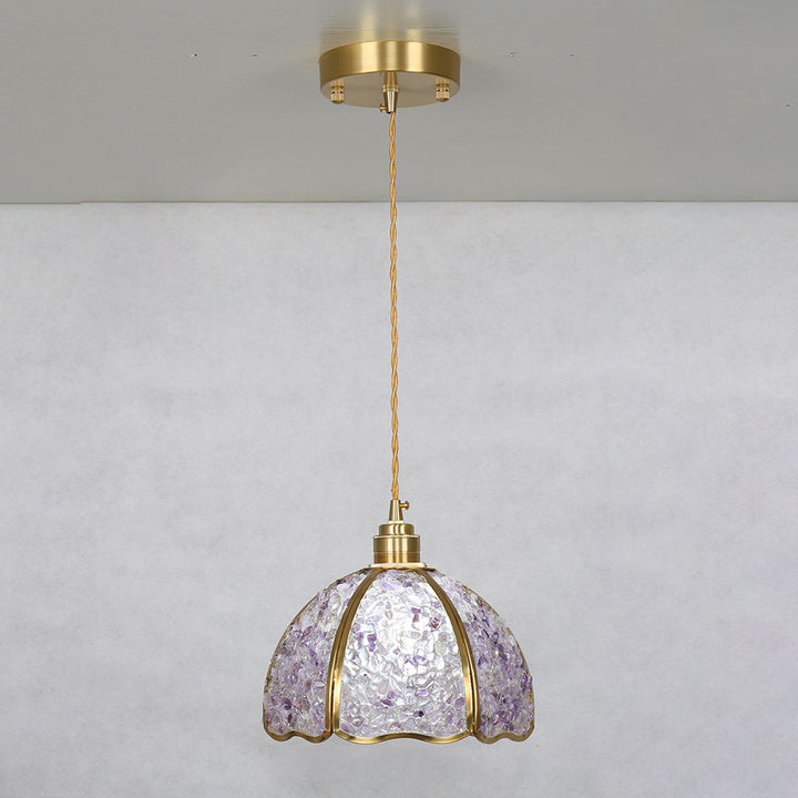 Dôme de Luxe Contemporain en Cristal Cuivre Suspension 1 Lumière Pour Salon 