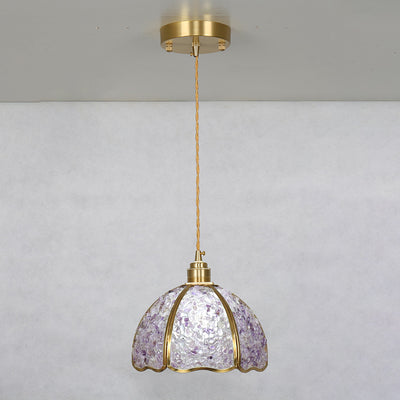 Lámpara colgante de 1 luz de cristal de cúpula de cobre de lujo contemporáneo para sala de estar 