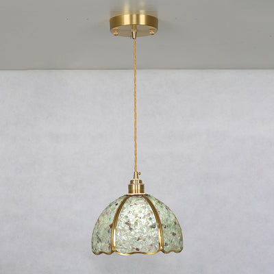 Lámpara colgante de 1 luz de cristal de cúpula de cobre de lujo contemporáneo para sala de estar 