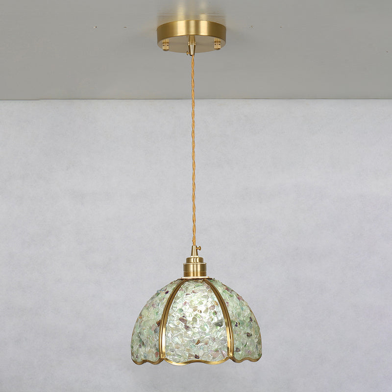 Lámpara colgante de 1 luz de cristal de cúpula de cobre de lujo contemporáneo para sala de estar 