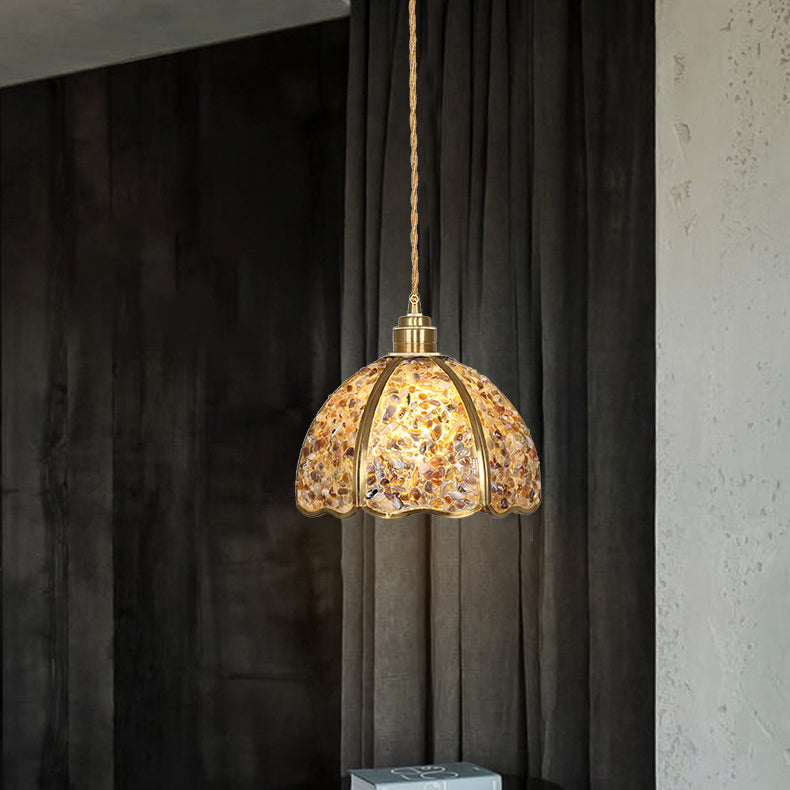 Lámpara colgante de 1 luz de cristal de cúpula de cobre de lujo contemporáneo para sala de estar 
