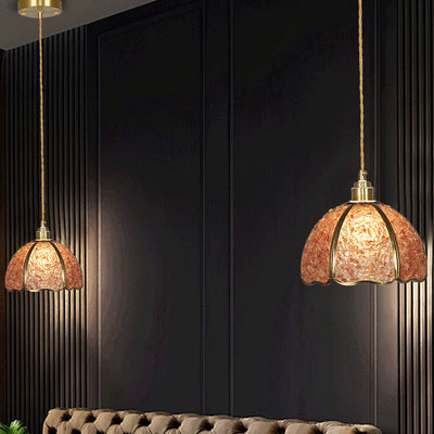 Lámpara colgante de 1 luz de cristal de cúpula de cobre de lujo contemporáneo para sala de estar 