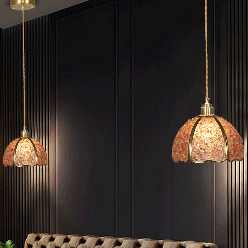Lámpara colgante de 1 luz de cristal de cúpula de cobre de lujo contemporáneo para sala de estar 