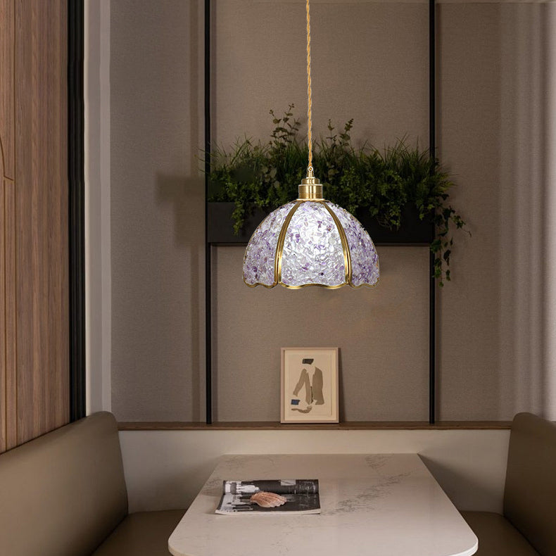Lámpara colgante de 1 luz de cristal de cúpula de cobre de lujo contemporáneo para sala de estar 