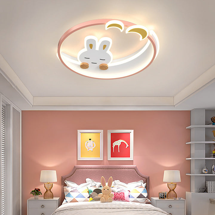 Plafonnier LED en fer et acrylique en forme de lapin pour enfants créatifs contemporains pour chambre à coucher 