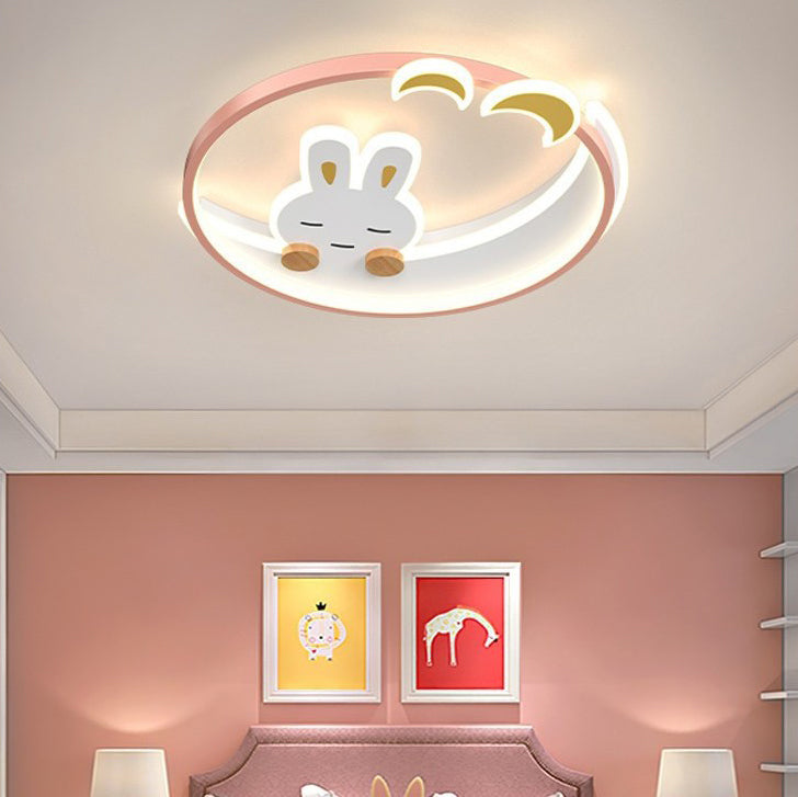 Plafonnier LED en fer et acrylique en forme de lapin pour enfants créatifs contemporains pour chambre à coucher 