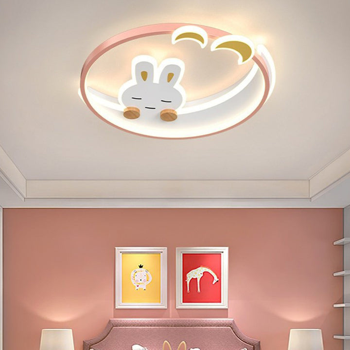 Plafonnier LED en fer et acrylique en forme de lapin pour enfants créatifs contemporains pour chambre à coucher 
