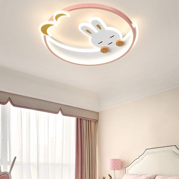 Plafonnier LED en fer et acrylique en forme de lapin pour enfants créatifs contemporains pour chambre à coucher 
