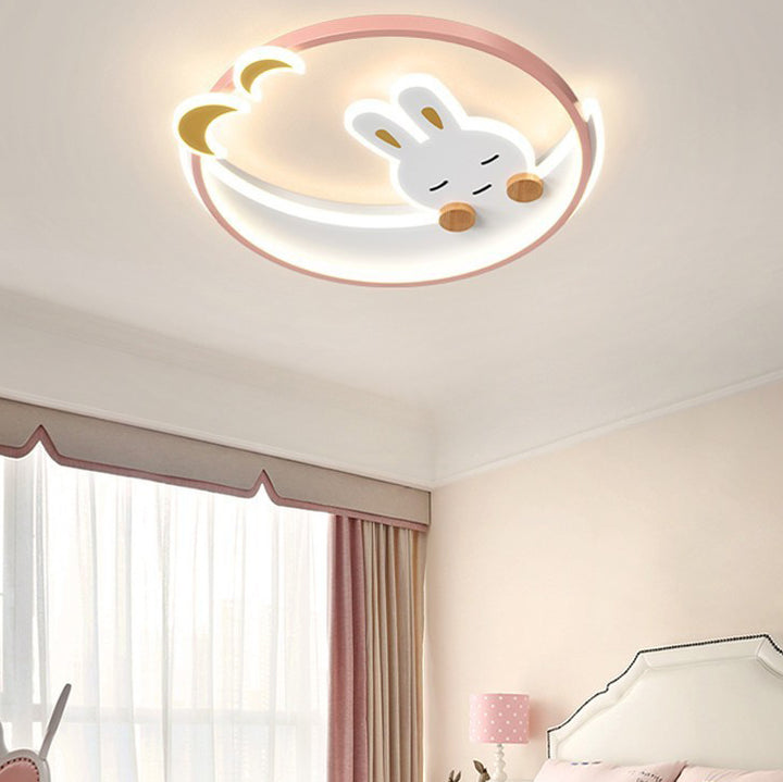 Plafonnier LED en fer et acrylique en forme de lapin pour enfants créatifs contemporains pour chambre à coucher 