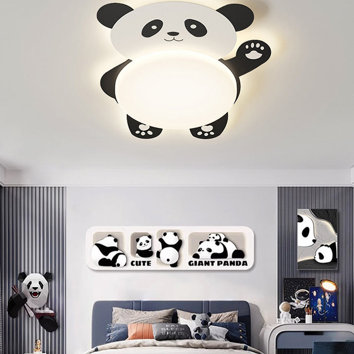 Moderne eklektische Kinder Panda Eisen PVC LED Deckenleuchte für das Schlafzimmer 