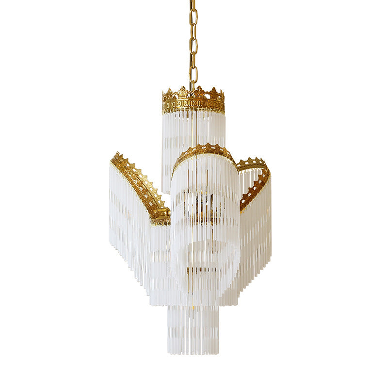 Traditional French Crown Copper Glass 7-Light Chandelier For Living Room