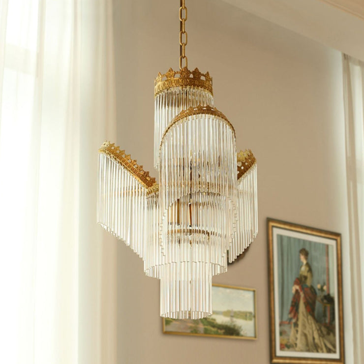 Traditional French Crown Copper Glass 7-Light Chandelier For Living Room