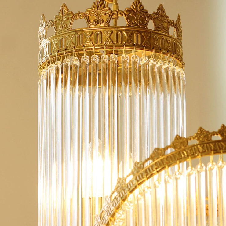 Traditional French Crown Copper Glass 7-Light Chandelier For Living Room