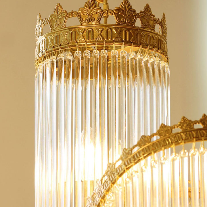 Traditional French Crown Copper Glass 7-Light Chandelier For Living Room