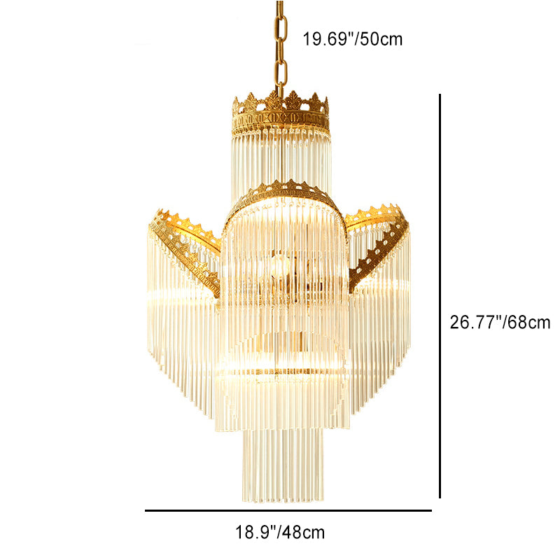 Traditional French Crown Copper Glass 7-Light Chandelier For Living Room