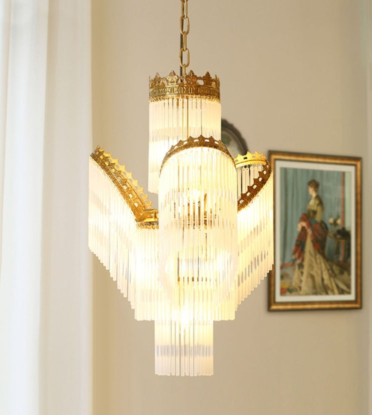 Traditional French Crown Copper Glass 7-Light Chandelier For Living Room