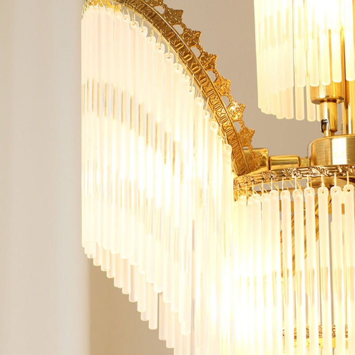 Traditional French Crown Copper Glass 7-Light Chandelier For Living Room