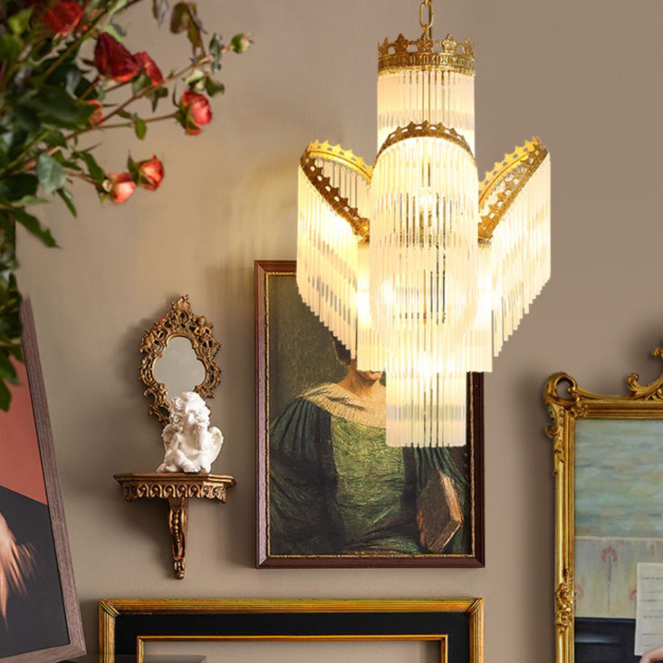 Traditional French Crown Copper Glass 7-Light Chandelier For Living Room