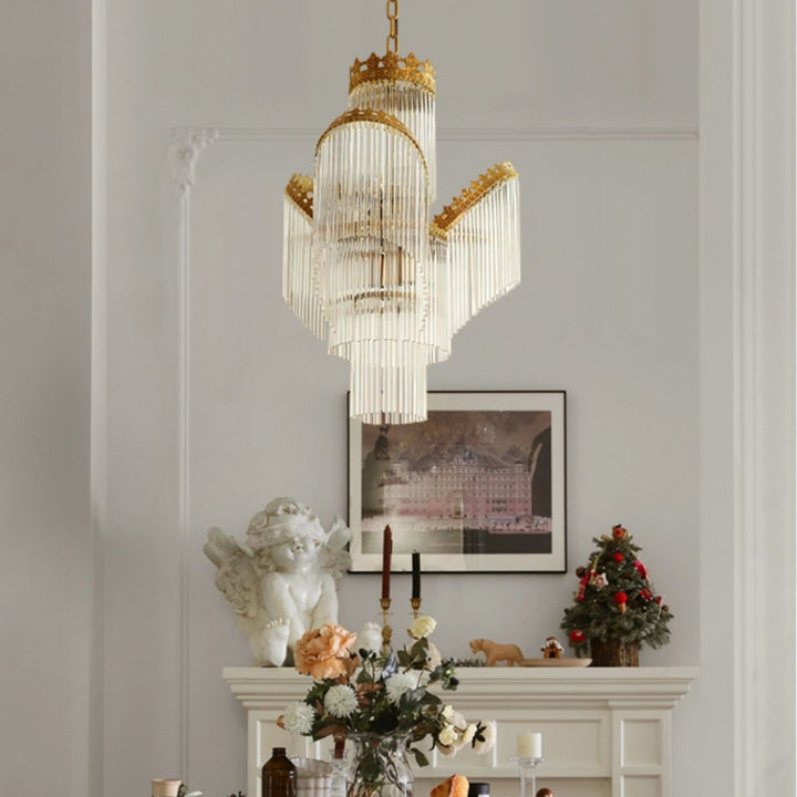 Lustre à 7 lumières en cuivre avec verre traditionnel pour salon 