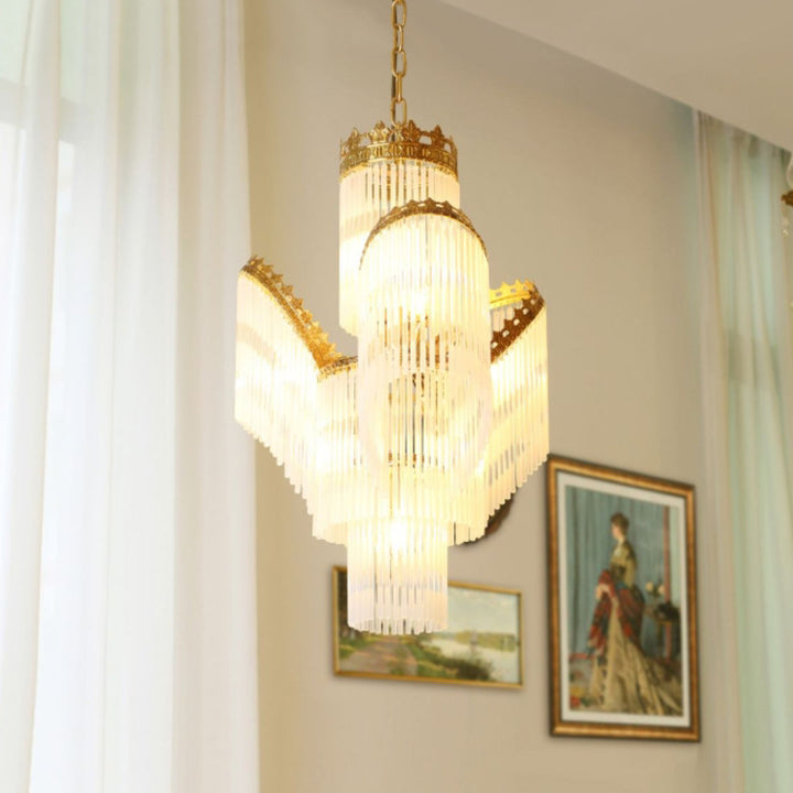 Traditional French Crown Copper Glass 7-Light Chandelier For Living Room