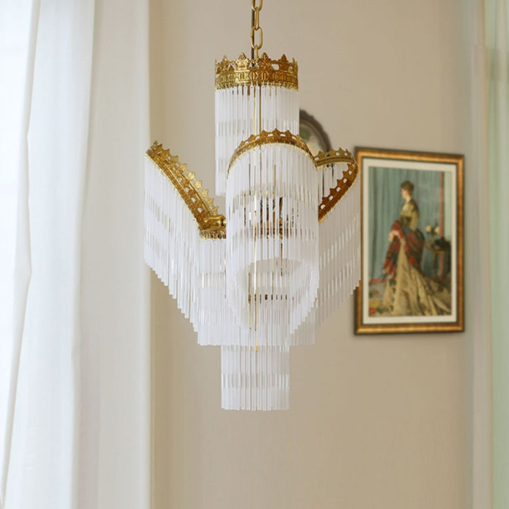 Traditional French Crown Copper Glass 7-Light Chandelier For Living Room