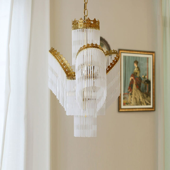 Traditional French Crown Copper Glass 7-Light Chandelier For Living Room