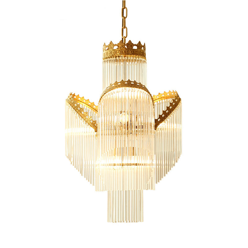 Traditional French Crown Copper Glass 7-Light Chandelier For Living Room