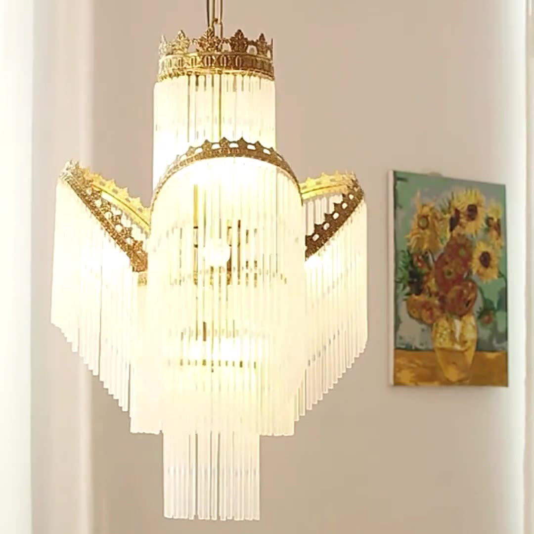 Traditional French Crown Copper Glass 7-Light Chandelier For Living Room