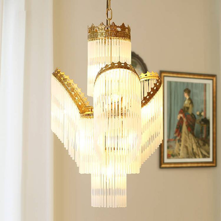 Traditional French Crown Copper Glass 7-Light Chandelier For Living Room