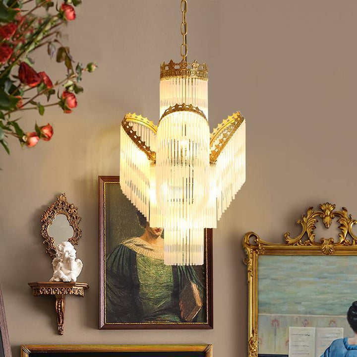 Traditional French Crown Copper Glass 7-Light Chandelier For Living Room